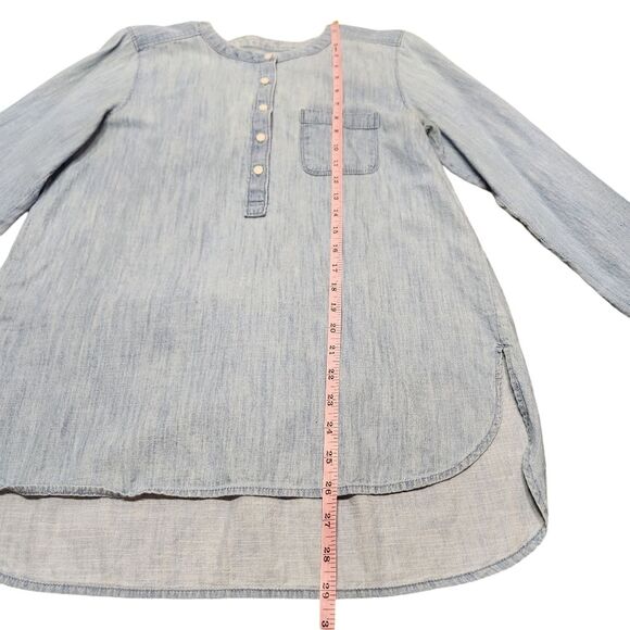 LOFT Denim Shirt Burnout Cotton Grunge Long Sleeve Western Preppy Blue‎ Boho S - Picture 8 of 11